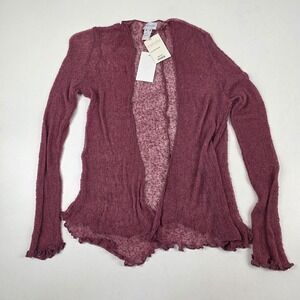 Soft Surroundings Sweater Cardigan Womens S/M Pink Anini Open Knit Ruffle Hem